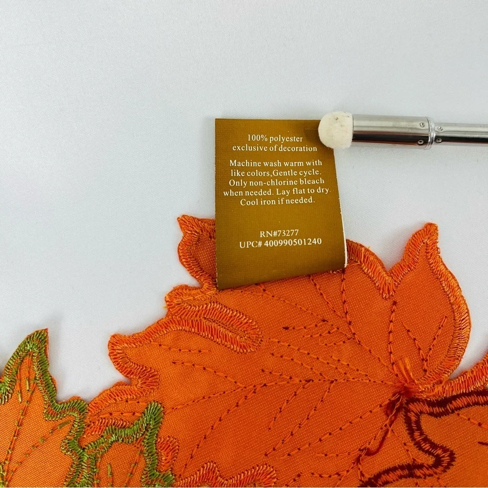 Trio of Placements/Chargers (3) Round Leaf Orange Burgundy Yellow Green Fabric